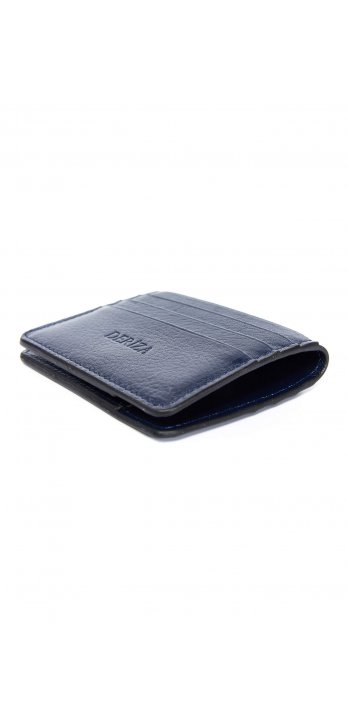 Genuine Leather Card Holder Wallet Navy Blue