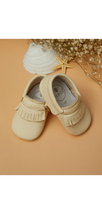Genuine Leather Elasticated Baby Shoes Cream