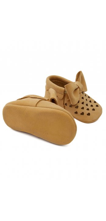 Genuine Leather Elasticated Baby Heart Shoes Mink