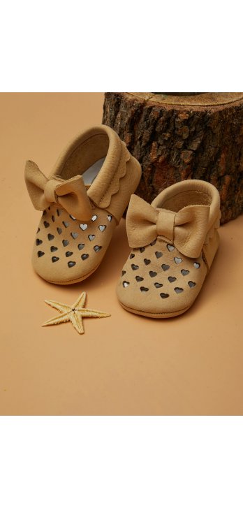 Genuine Leather Elasticated Baby Heart Shoes Mink