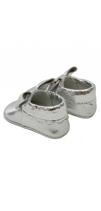 Genuine Leather Elastic Baby Shoes Silver Gray
