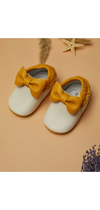 Genuine Leather Elastic Baby Shoes Mustard