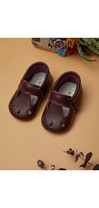 Claret Red Genuine Leather Baby Shoes