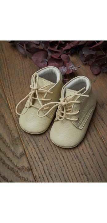 Genuine Leather Lace-Up Baby Boots Cream