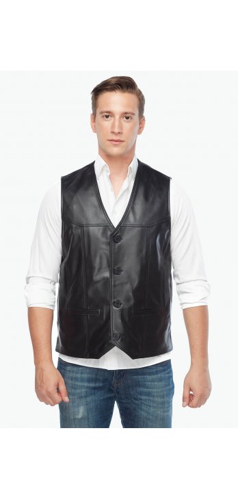 Titan Men's Leather Vest Black