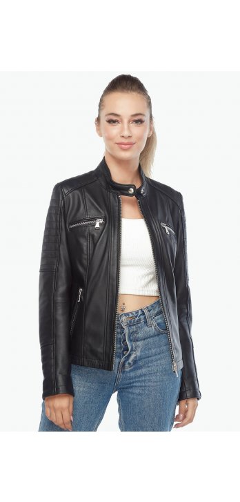 Bella Genuine Women's Leather Coat Black