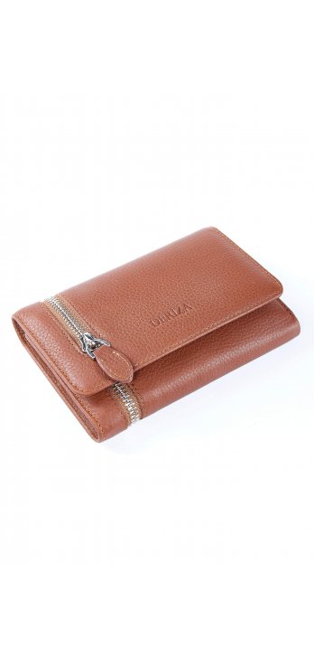 Zippered Genuine Leather Women's Wallet Tan