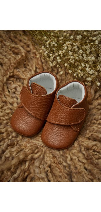 Genuine Leather Velcro Baby Boots Tan