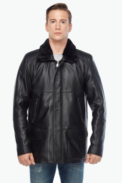 Hurtei Black Men's Leather Coat