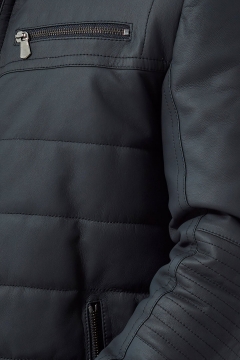 Luca Men's Leather Jacket Navy Blue Taffeta