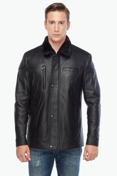 Black Furry Genuine Leather Coat