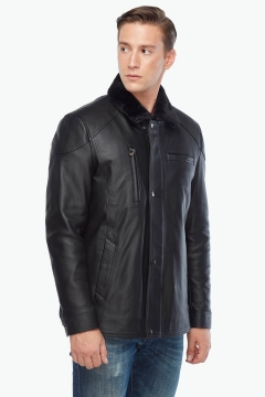 Black Furry Genuine Leather Coat
