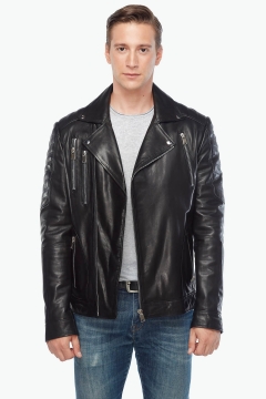 Casto Biker Genuine Leather Jacket Black
