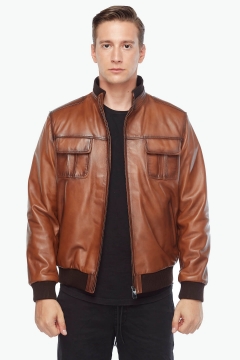 Piotre Tan Genuine Leather Coat