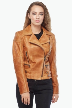 Genuine Leather Biker Model Tan Coat