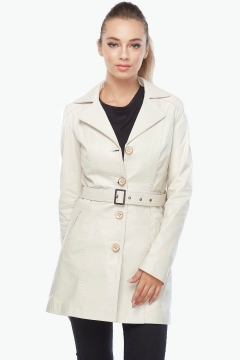 Unecca Genuine Leather Women's Coat Beige