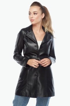 Unecca Genuine Leather Women's Coat Black