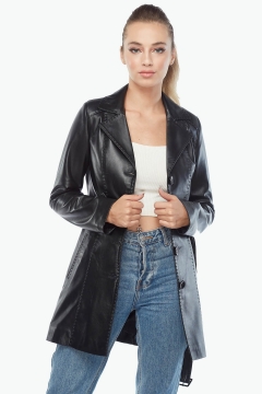 Unecca Genuine Leather Women's Coat Black