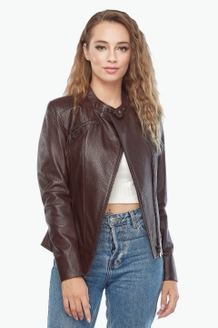 Francesca Genuine Women's Leather Jacket Brown
