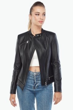Francesca Genuine Women's Leather Jacket Black