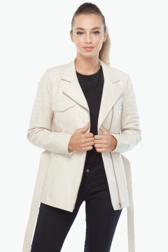 Gia Women's Genuine Leather Coat Beige