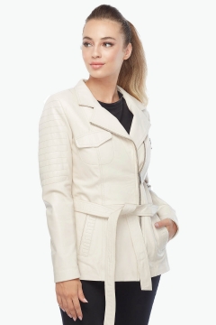 Gia Women's Genuine Leather Coat Beige