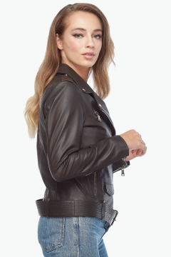Belt Biker Brown Women's Leather Jacket