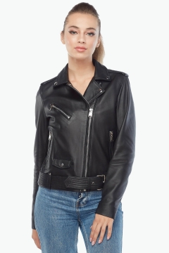 Belt Biker Black Women's Leather Jacket