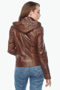 Hooded Brown Women's Leather Jacket
