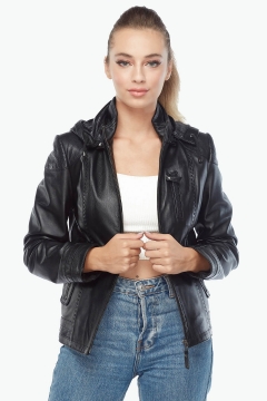 Hooded Black Women's Leather Jacket