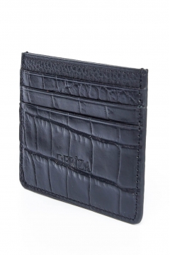 Genuine Leather Mini Card Holder Crocodile Black