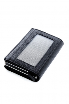 Genuine Leather Mechanical Card Holder Wallet Black