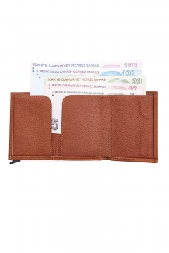 Genuine Leather Mechanical Card Holder Wallet Tan