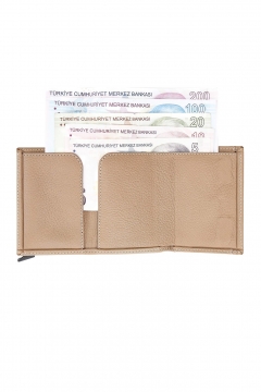 Genuine Leather Mechanical Card Holder Wallet Mink