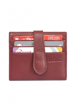 Card Holder Wallet Genuine Leather Claret Red