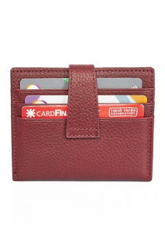 Card Holder Wallet Genuine Leather Claret Red