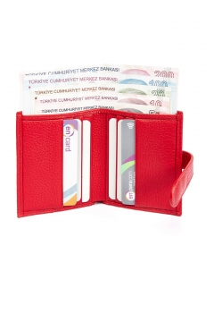Card Holder Wallet Genuine Leather Red