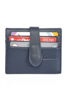 Card Holder Wallet Genuine Leather Navy Blue